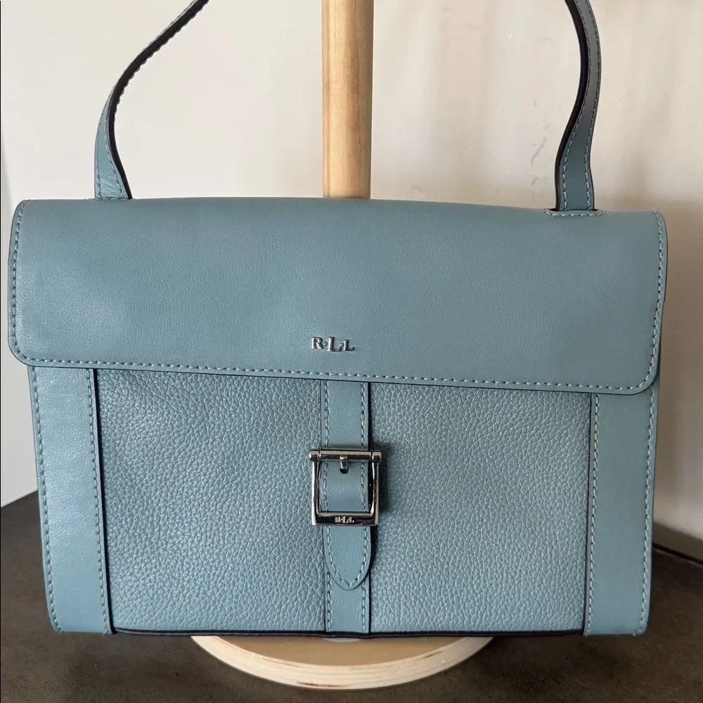 Lauren Ralph Lauren Mullinder Slate Blue Pebble Leather Crossbody Magnetic Flap